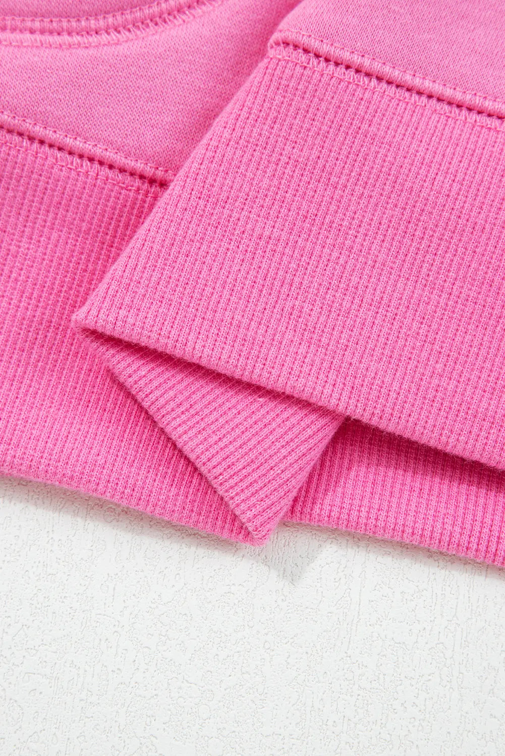 Bright Pink Half Button Stand Neck Drop Shoulder Sweatshirt