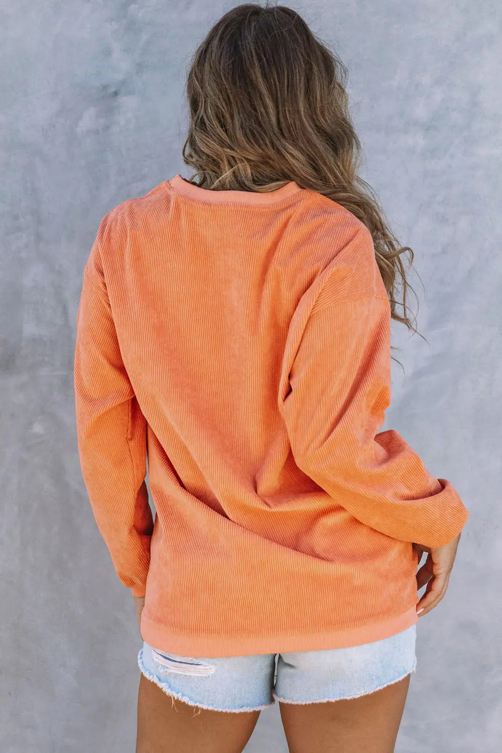 Orange Sequin Pumpkin Patched Twisted Rib Baggy Sweatshirt Dear-Lover Dropshipping