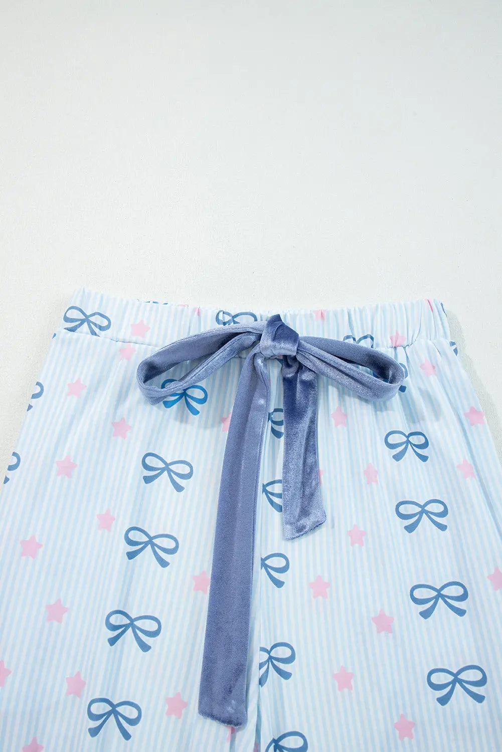 Sky Blue Stripe Bow Star Print Tied Detail 2pcs Lounge Set Dear-Lover Dropshipping