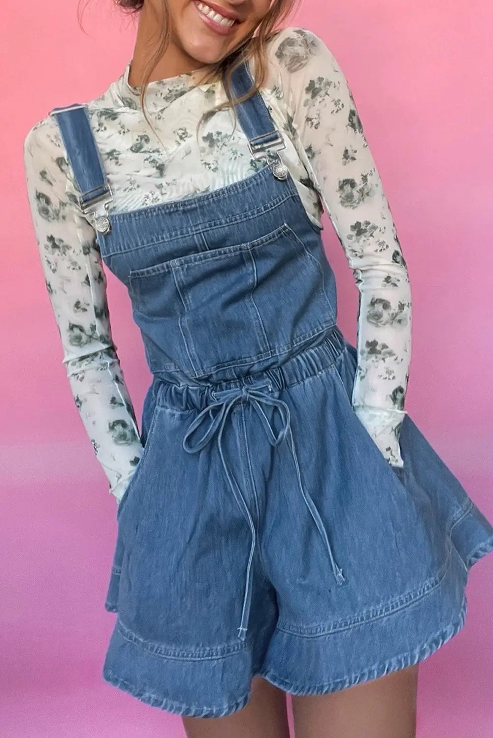 Sky Blue Buckle Straps Bib Style Tied Backless Flared Denim Overall Dear-Lover Dropshipping