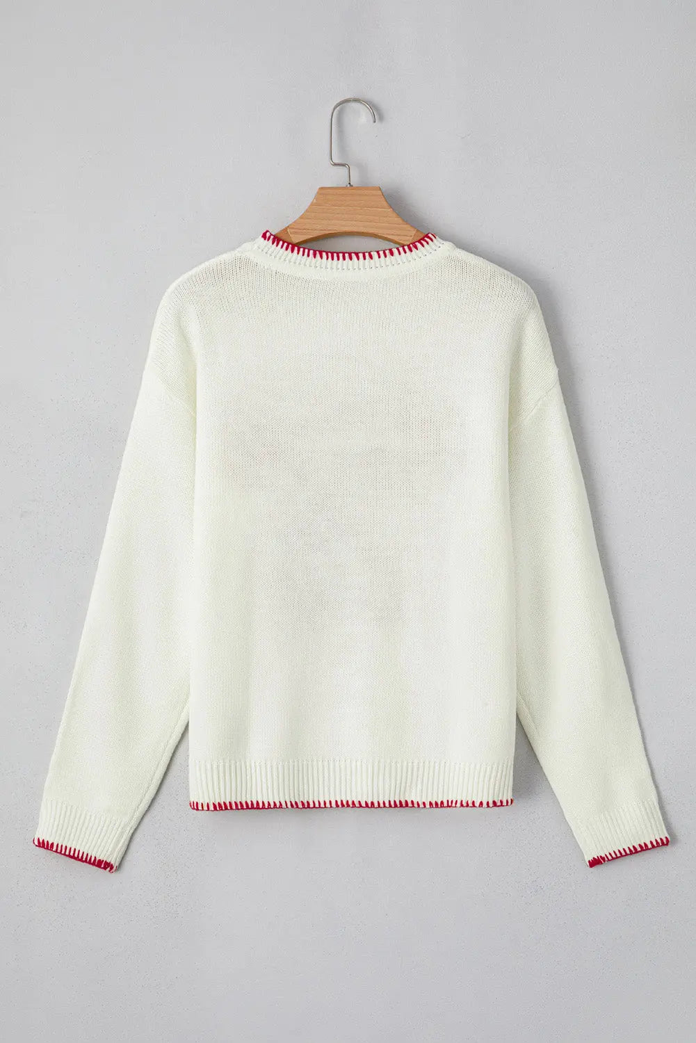 White Bow Pattern Contrast Trim Christmas Loose Graphic Sweater Dear-Lover Dropshipping