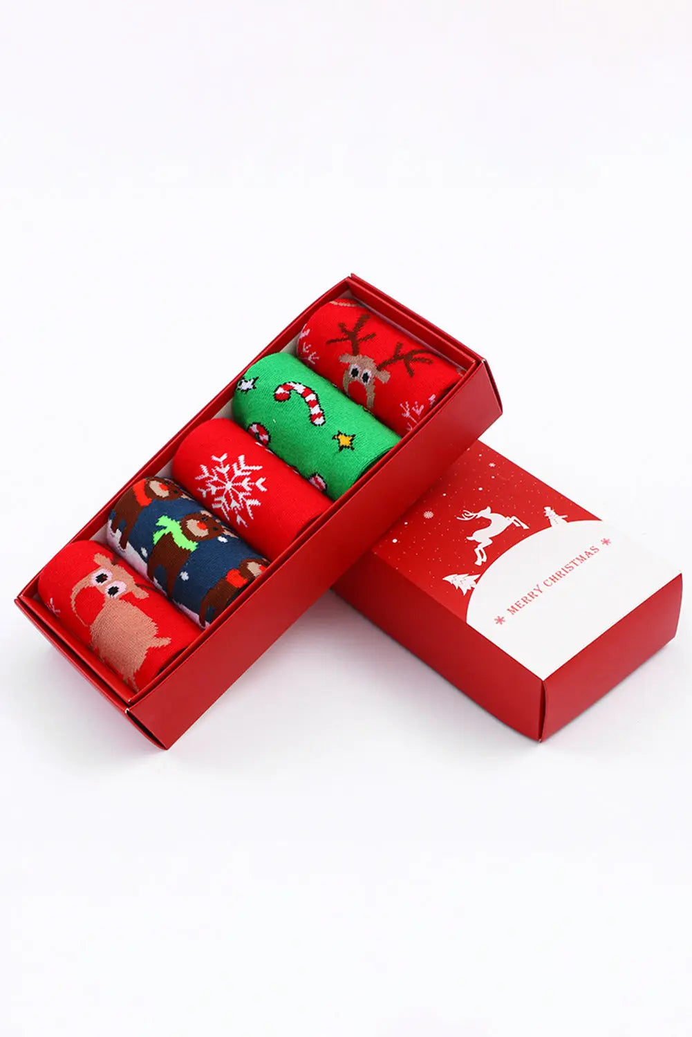 Fiery Red 5 Pairs/Set Christmas Cartoon Elk Soft Socks Set with Box Dear-Lover Dropshipping