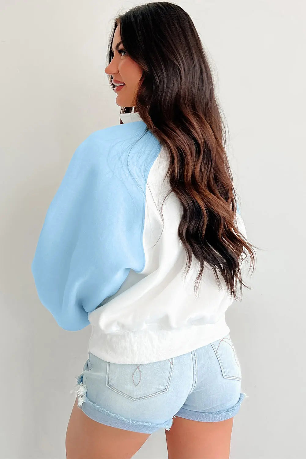 Beau Blue Colorblock Snap Buttons Pullover Sweatshirt Dear-Lover Dropshipping