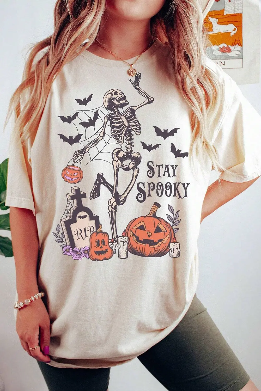 White Skull Pumpkin Face STAY SPOOKY Graphic Halloween T Shirt Dear-Lover Dropshipping