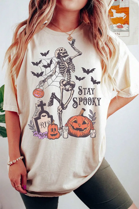 White Skull Pumpkin Face STAY SPOOKY Graphic Halloween T Shirt Dear-Lover Dropshipping