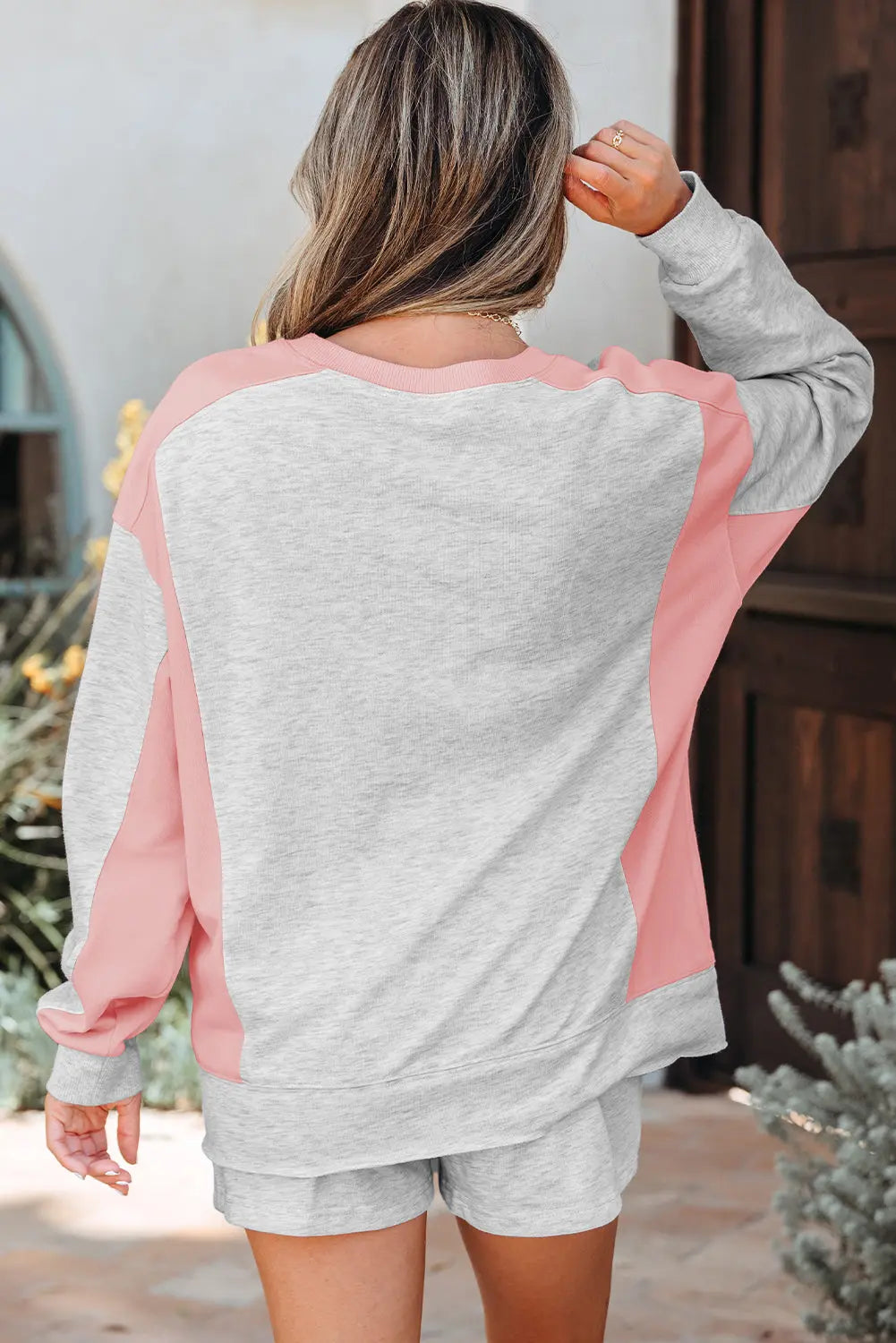 Light Grey Color Block Raw Hem Pullover and Casual Shorts Set Dear-Lover Dropshipping