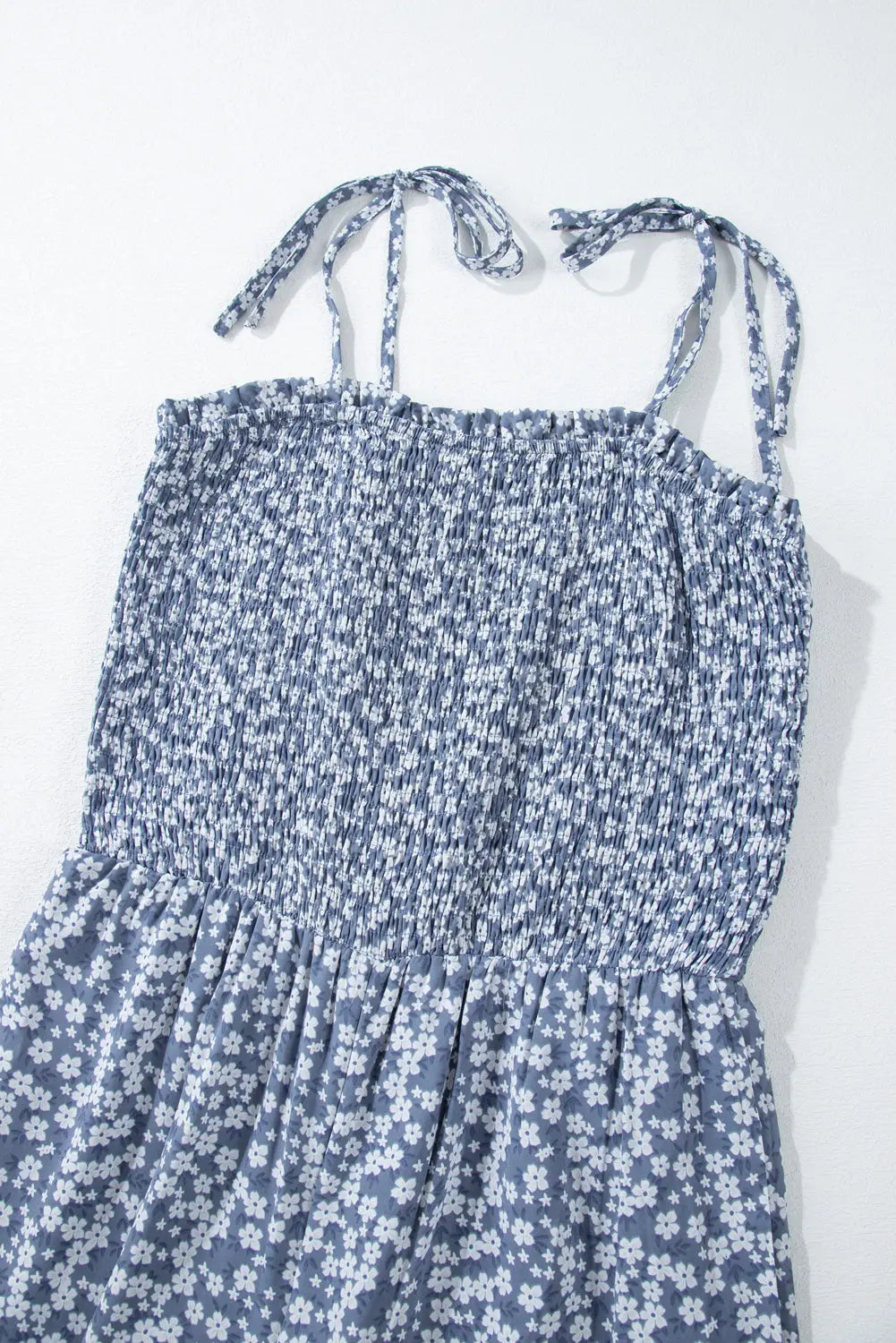 Dusk Blue Thin Straps Smocked Bodice Wide Leg Floral Jumpsuit Dear-Lover Dropshipping