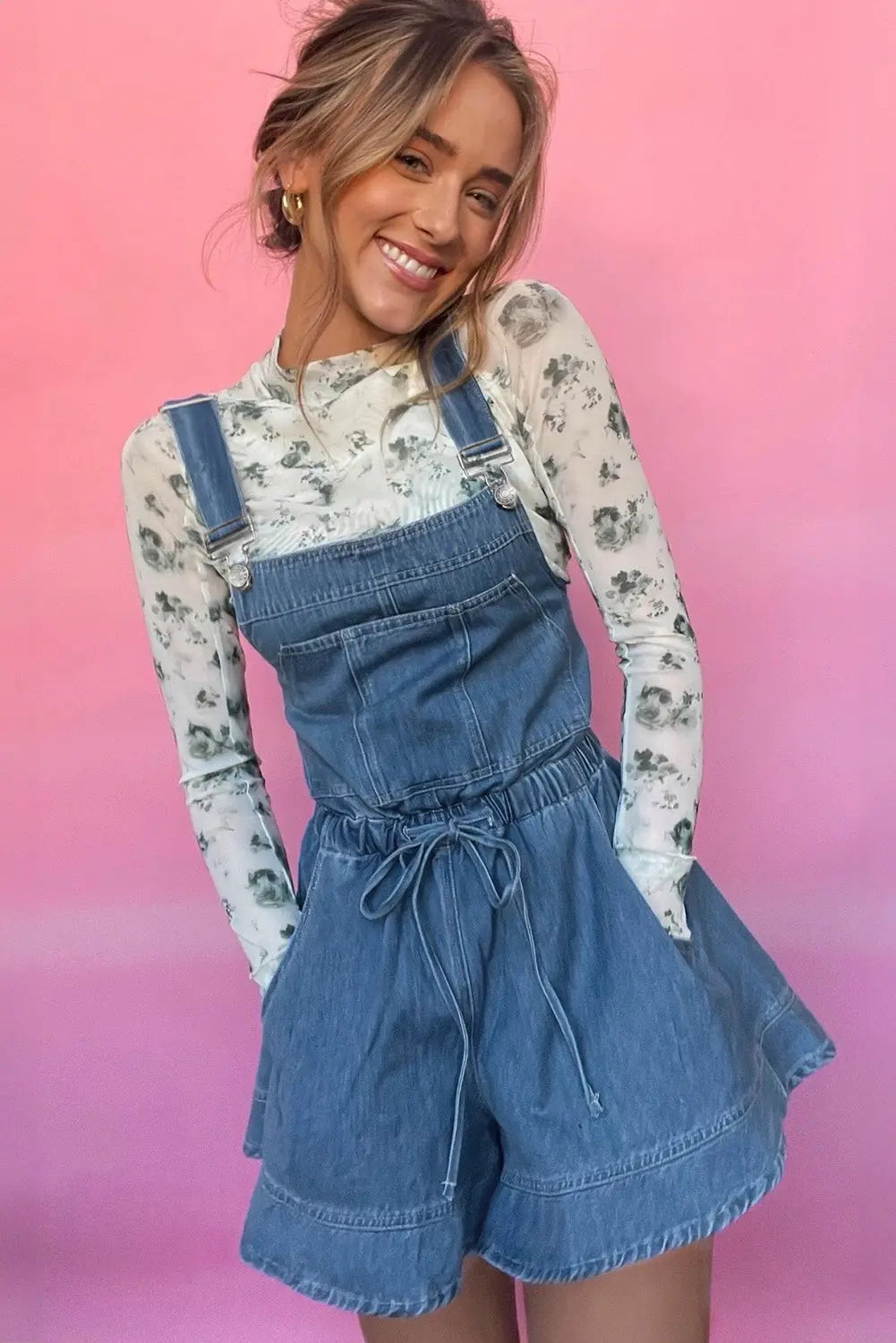 Sky Blue Buckle Straps Bib Style Tied Backless Flared Denim Overall Dear-Lover Dropshipping