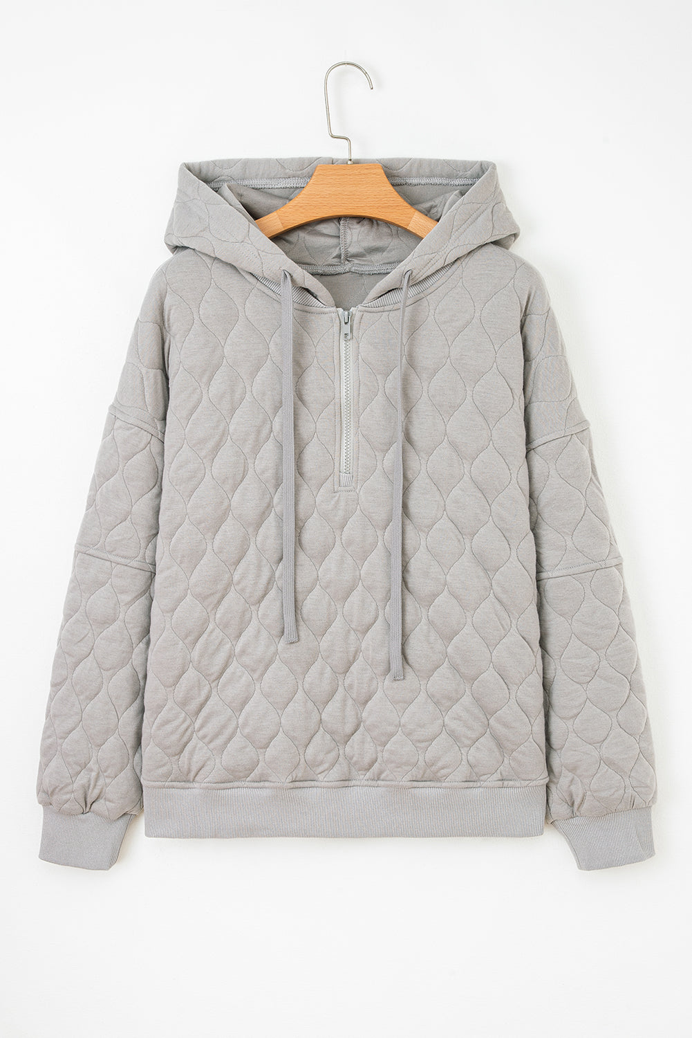 Gray Quilted Quarter Zip Plus Size Hoodie