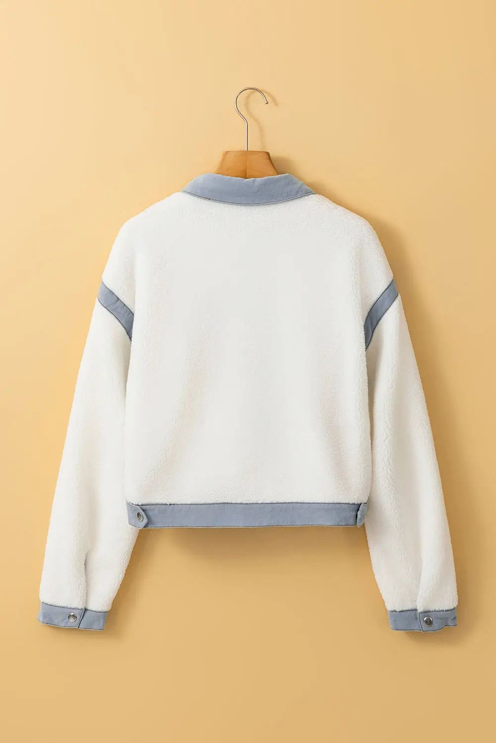 White Contrast Trim Buttoned Sherpa Jacket Dear-Lover Dropshipping