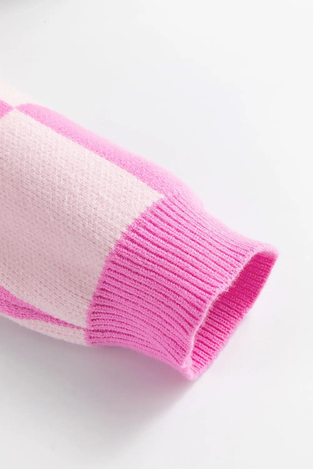 Pink Checkerboard Half Button Collared Drop Shoulder Sweater Dear-Lover Dropshipping