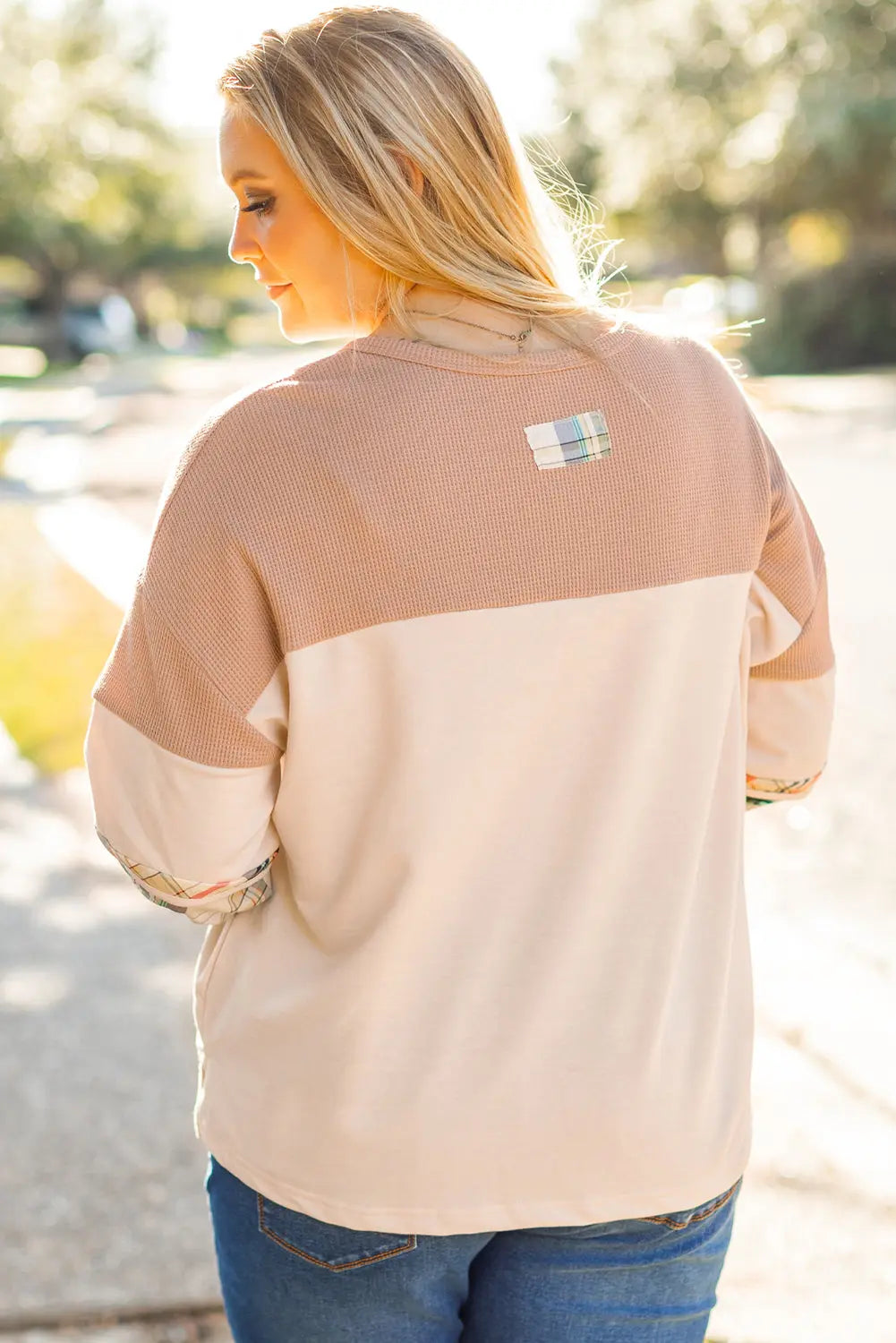 Parchment Plus Size Plaid Patchwork Layered Henley Top Dear-Lover Dropshipping