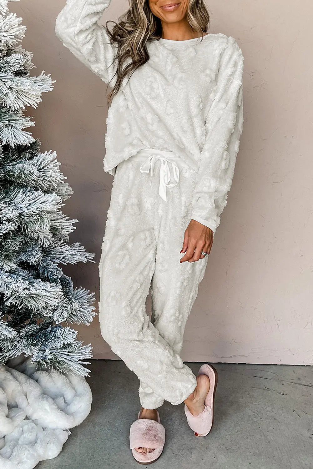 Light Grey Leopard Textured Loose Fit Fleece Lounge Set Dear-Lover Dropshipping