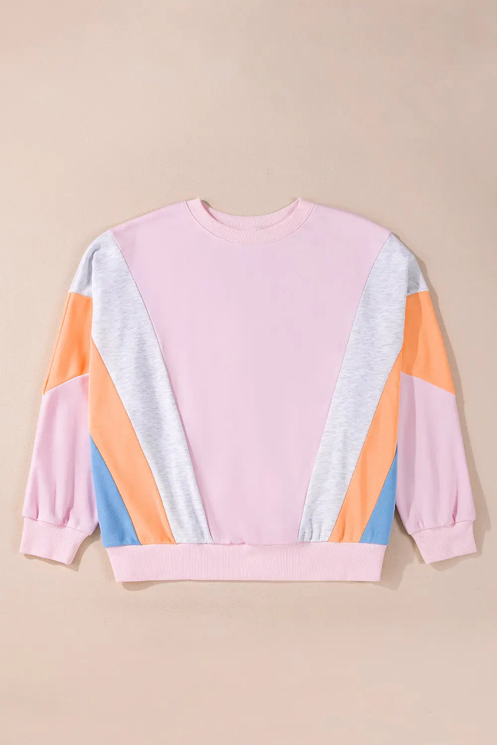 Light Pink Color Block Batwing Sleeve Loose Fit Sweatshirt Dear-Lover Dropshipping