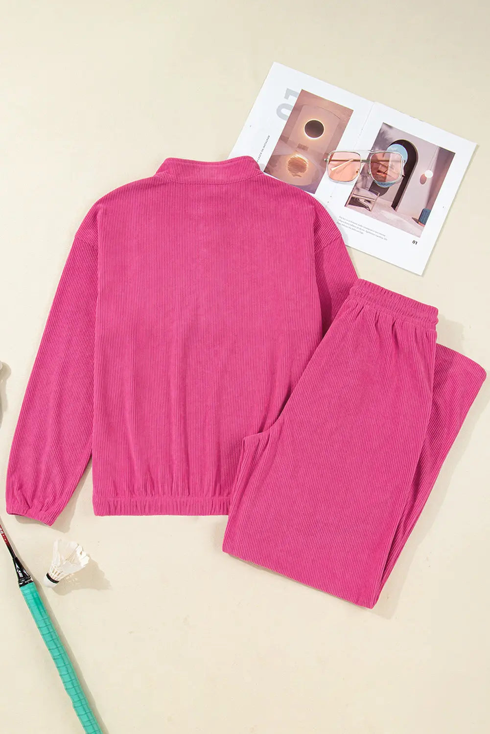 Peach Blossom Half Button Pullover Drawstring Pants Solid Color Corduroy 2pcs Outfit Dear-Lover Dropshipping