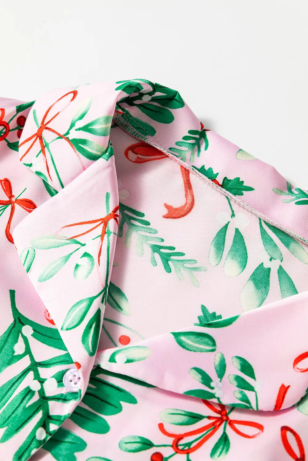 Pink Christmas Berries Plant Print Satin Long Sleeve Pajama Set Dear-Lover Dropshipping
