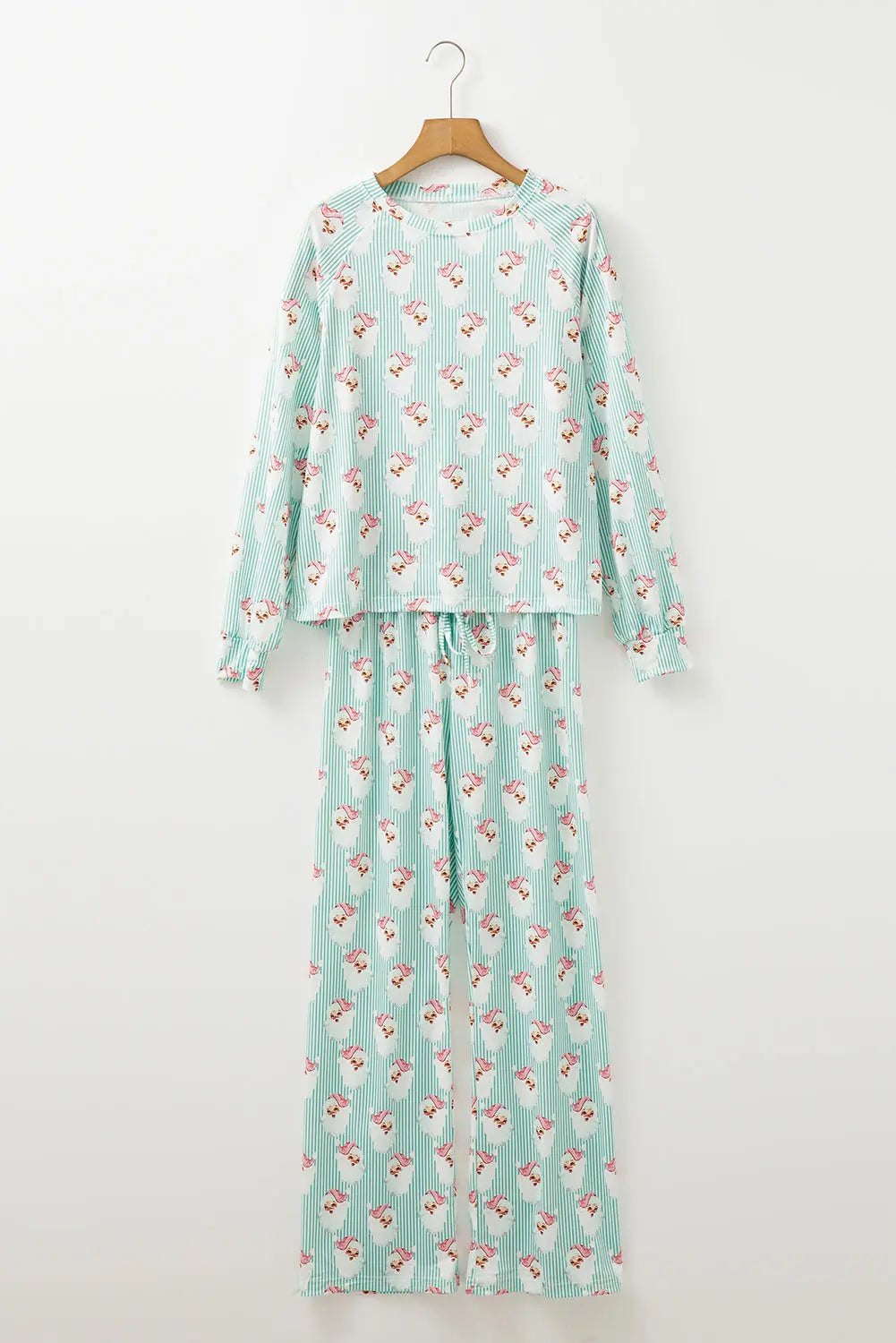 Green Santa Claus Striped Print Loose Fit Two Piece Lounge Set Dear-Lover Dropshipping