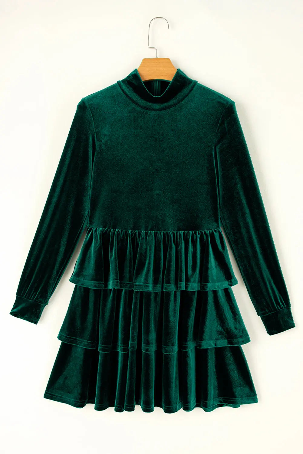 Evergreen Velvet High Neck Tiered Ruffle Mini Dress Dear-Lover Dropshipping