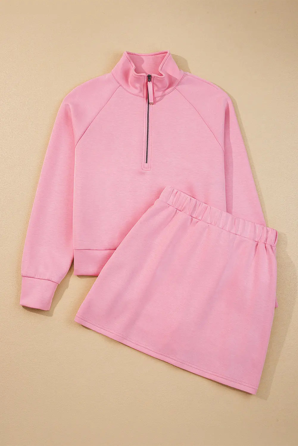 Pink Half Zip Sporty Pullover Mini Skirt 2pcs Outfit Dear-Lover Dropshipping