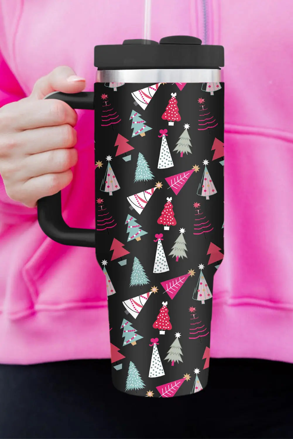 Black Cartoon Christmas Tree Printed Thermos Cup 40oz Dear-Lover Dropshipping