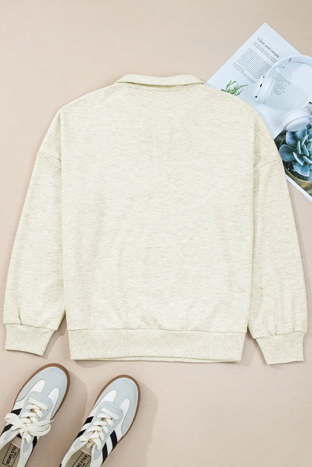 Light Grey Contrast Striped Patchwork Zip Collar Pullover Sweatshirt Dear-Lover Dropshipping