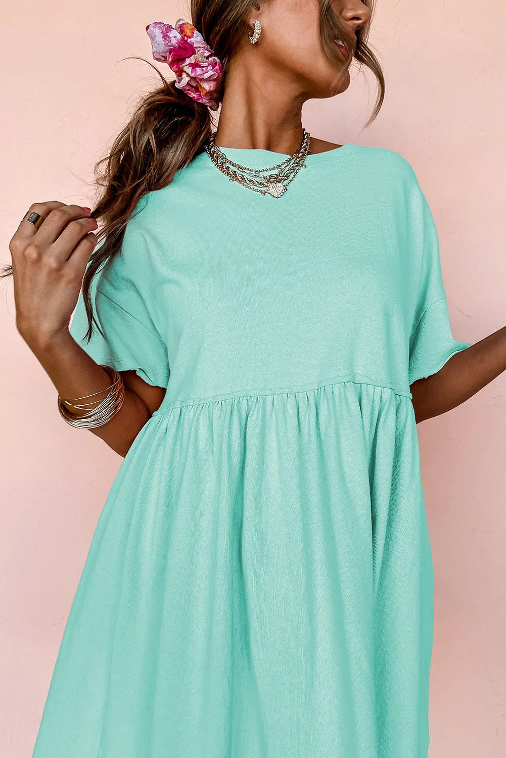 Moonlight Jade Solid Color Pocketed Raw Edge Babydoll Dress Dear-Lover Dropshipping