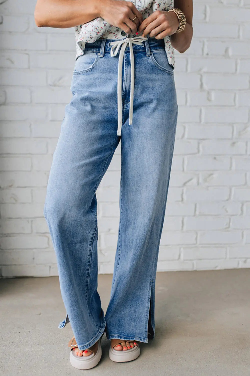 Myosotis Slit Leg High Rise Drawstring Casual Jeans Dear-Lover Dropshipping