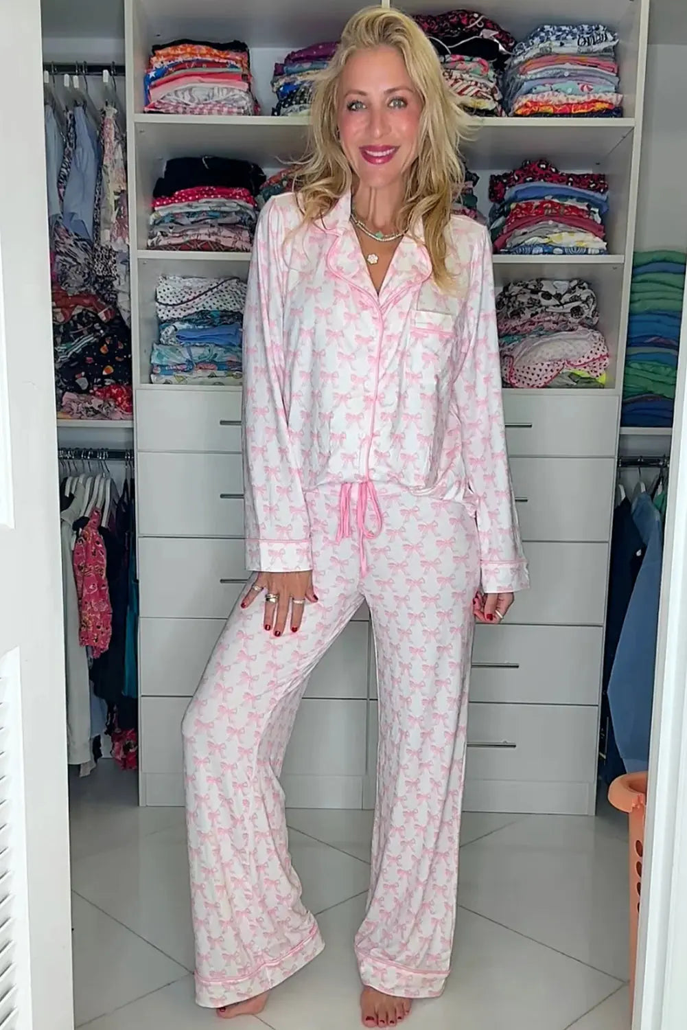 Pink Bow Print Long Sleeve Shirt and Pants Soft Pajama Set Dear-Lover Dropshipping
