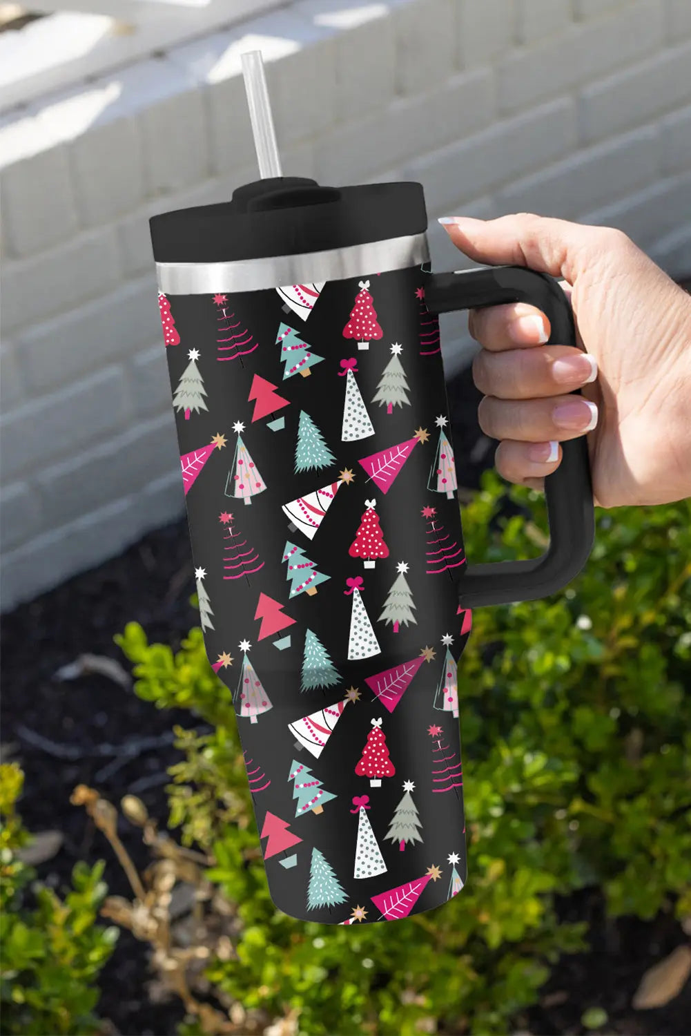 Black Cartoon Christmas Tree Printed Thermos Cup 40oz Dear-Lover Dropshipping