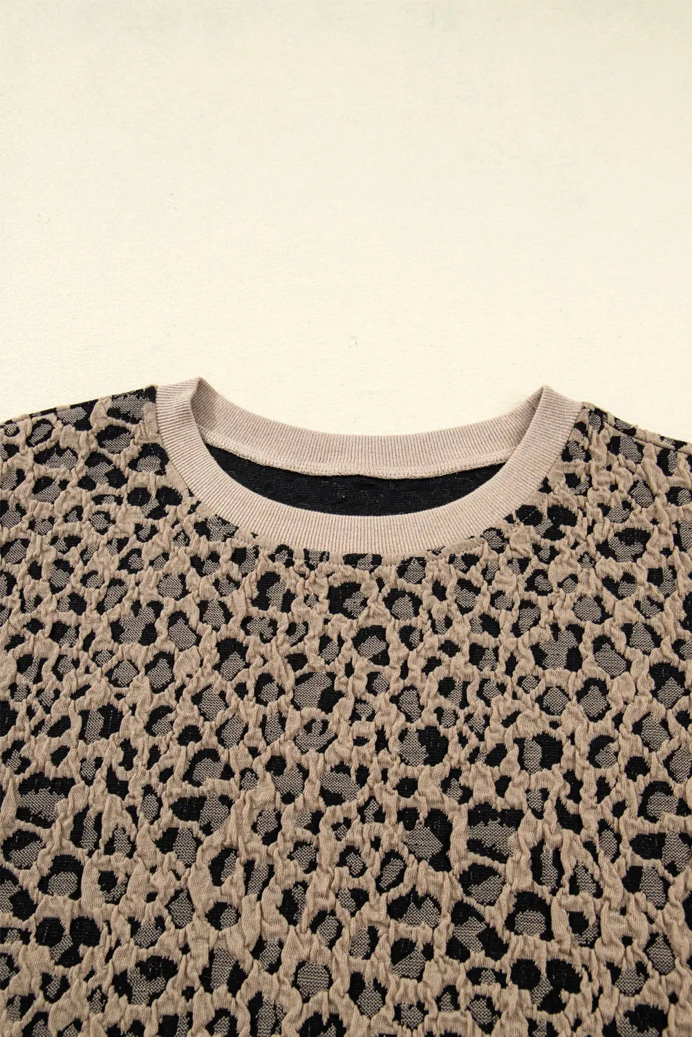 Khaki Leopard Textured Ribbed Trim Plus Size Long Sleeve Top Dear-Lover Dropshipping