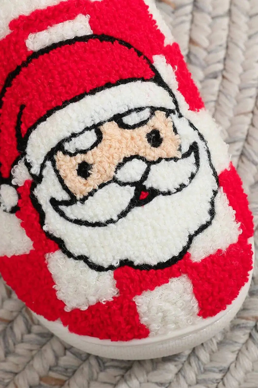 Fiery Red Checkered Santa Claus Graphic Plush Home Slippers Dear-Lover Dropshipping