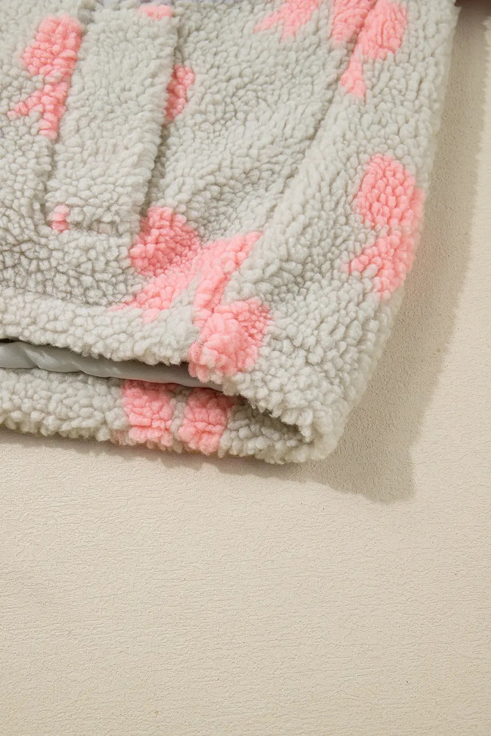 Gray Bow Sherpa Quarter Zip Drop Shoulder Baggy Sweatshirt Dear-Lover Dropshipping