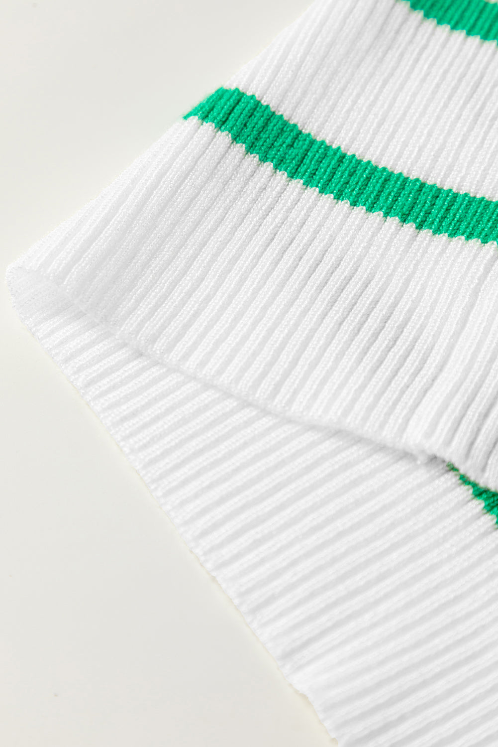 Bright Green Scalloped Trim U Neck Striped Ribbed Slim Sweater