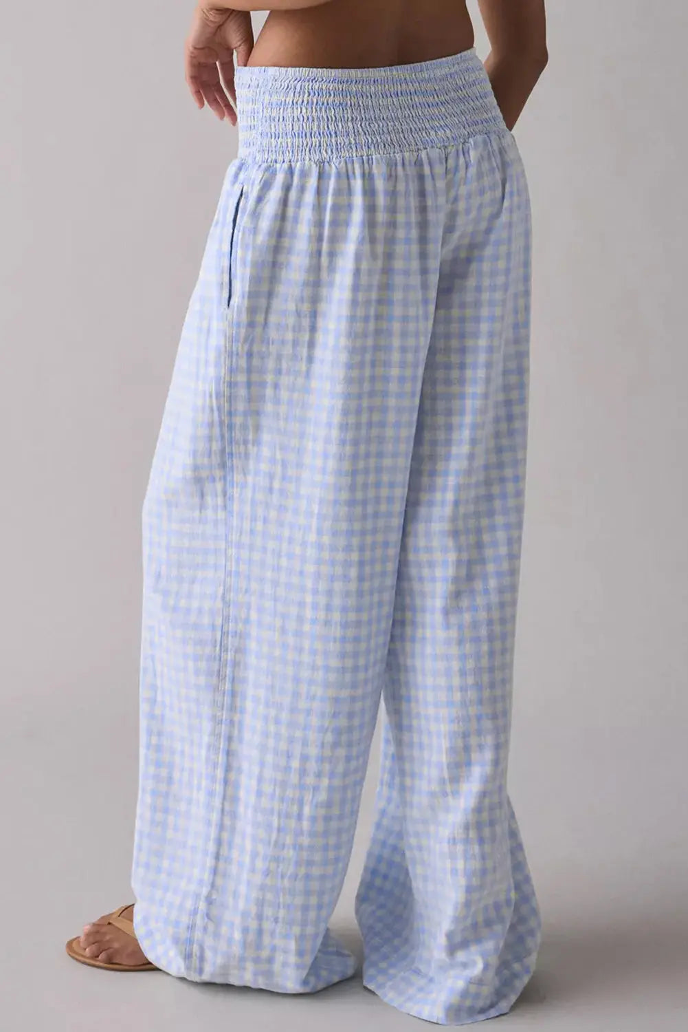Myosotis Plaid Print Smocked High Waist Womens Loose Pants Dear-Lover Dropshipping