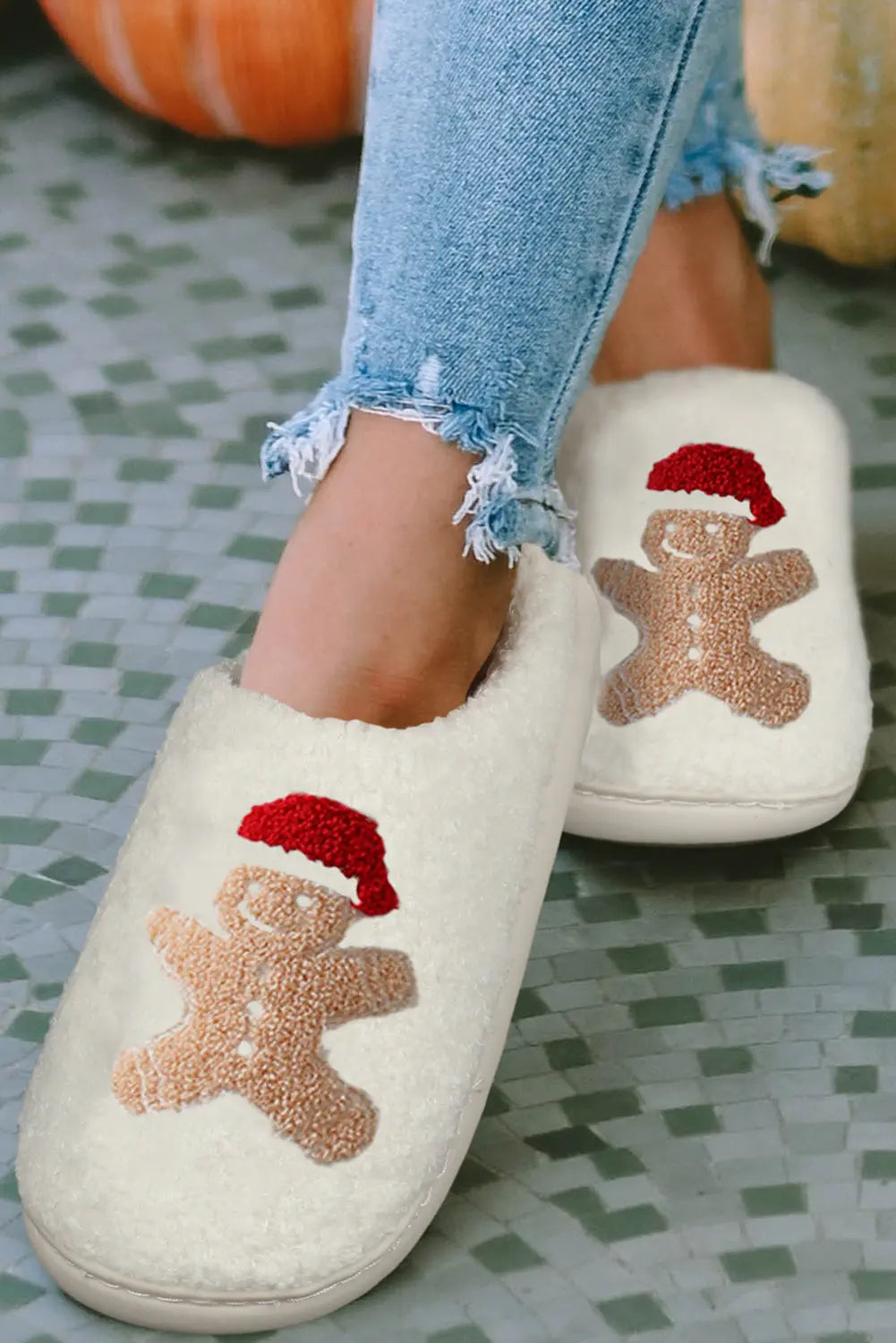 White Christmas Gingerbread Man Plush Home Slippers Dear-Lover Dropshipping