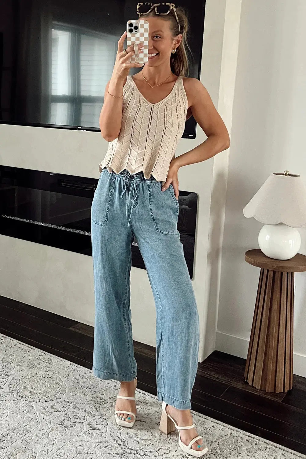 Myosotis Mineral Wash Drawstring Elastic Waistband Loose Straight Denim Pants Dear-Lover Dropshipping