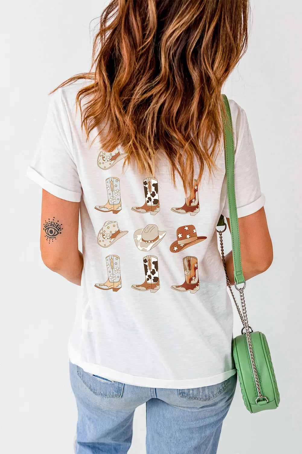 White Double-Side Cowboy Hat & Boots Graphic Tee Dear-Lover Dropshipping
