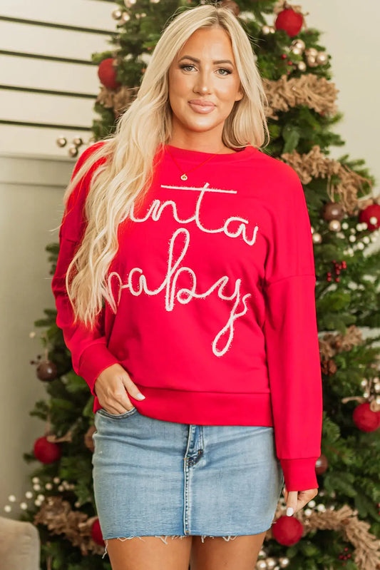 Fiery Red Christmas Santa Baby Tinsel Graphic Sweatshirt Dear-Lover Dropshipping