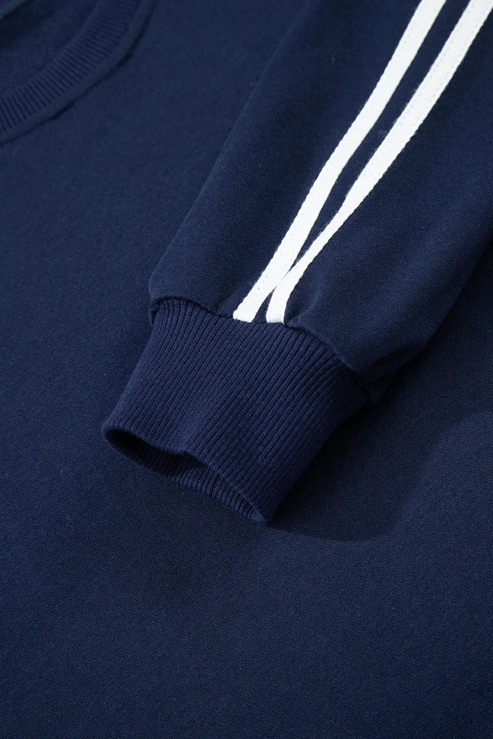 Dirty blue Varsity Striped Detail Crewneck Pullover Elastic Sweatpants 2pcs Outfit Dear-Lover Dropshipping
