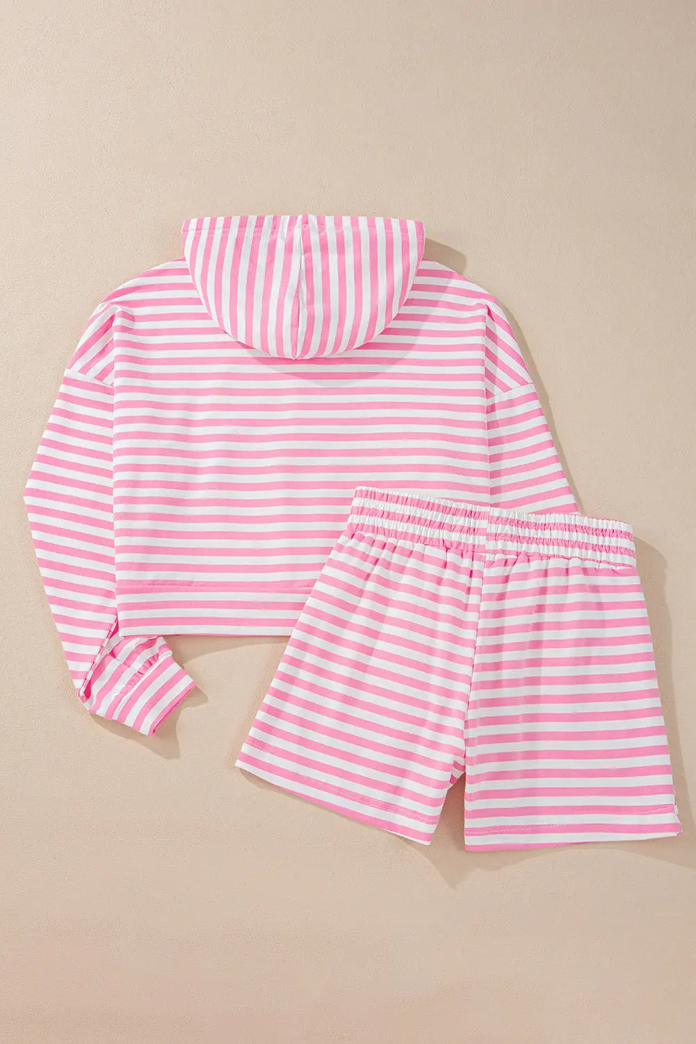 Pink Stripe Kangaroo Pocket Hoodie and Wide Leg Shorts Set Dear-Lover Dropshipping