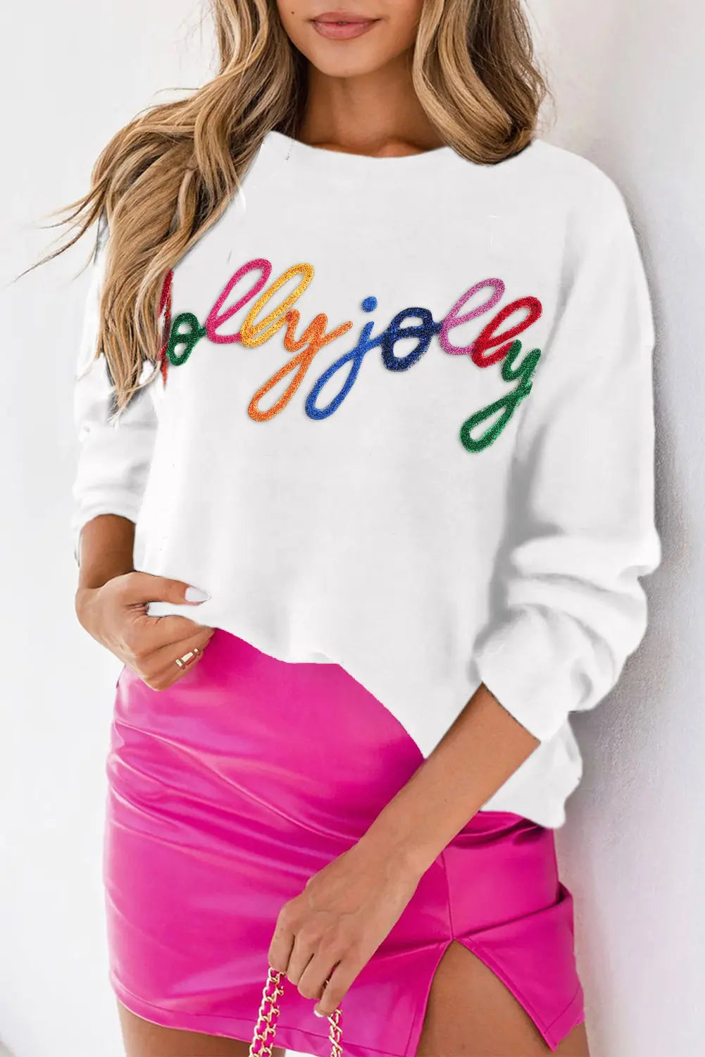 White Holly Jolly Round Neck Casual Sweater Dear-Lover Dropshipping