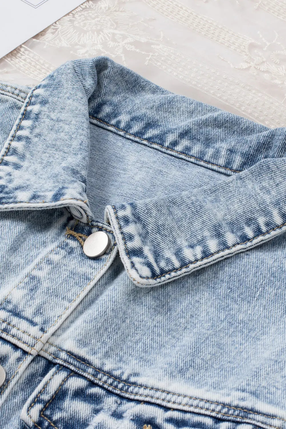 Sky Blue Lapel Distressed Raw Hem Buttons Denim Jacket Dear-Lover Dropshipping