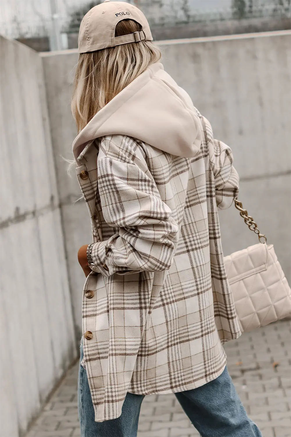 Khaki Plaid Removable Hood Buttoned Shacket Dear-Lover Dropshipping