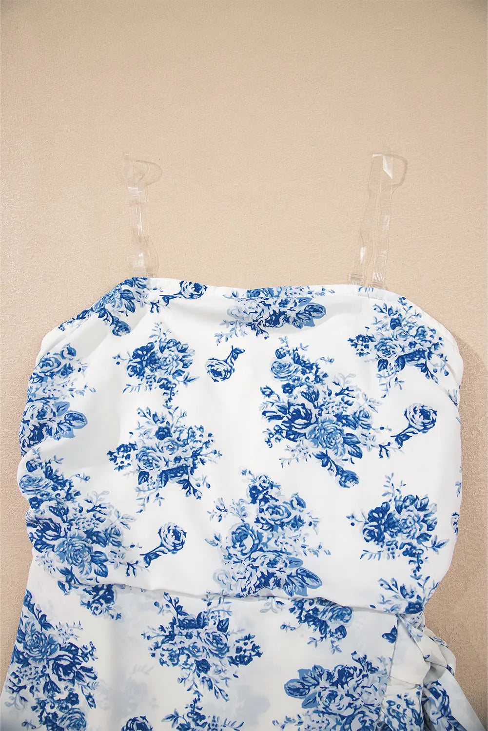 Sky Blue Floral Print Strapless Zipped Back Knot Waist Ruffled Romper Dear-Lover Dropshipping