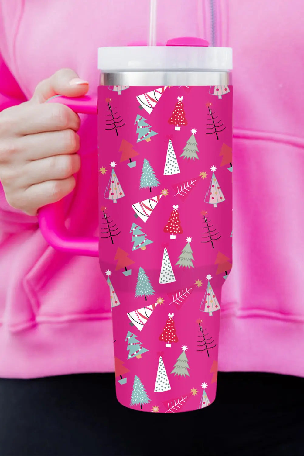 Rose Red Cartoon Christmas Tree Printed Thermos Cup 40oz Dear-Lover Dropshipping