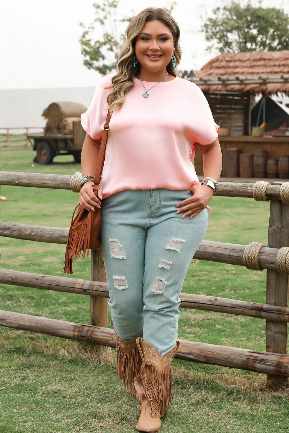 Pink Metallic Gloss Short Batwing Sleeve Plus Size Top Dear-Lover Dropshipping