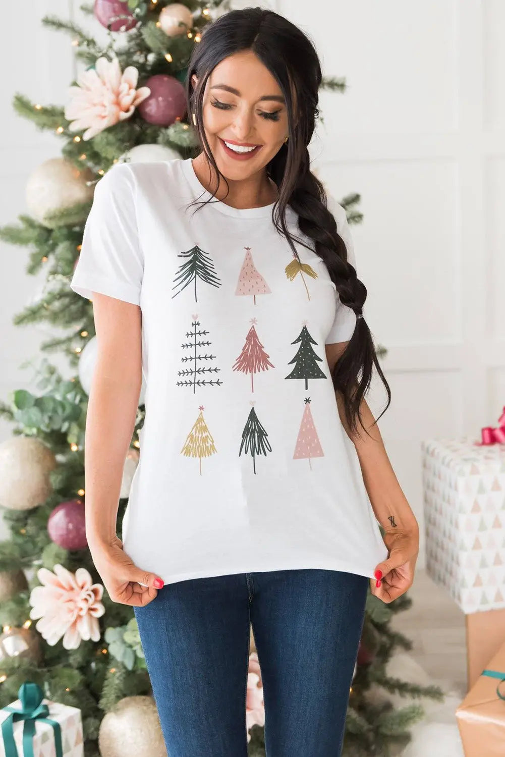 White Christmas Tree Graphic Tee Dear-Lover Dropshipping