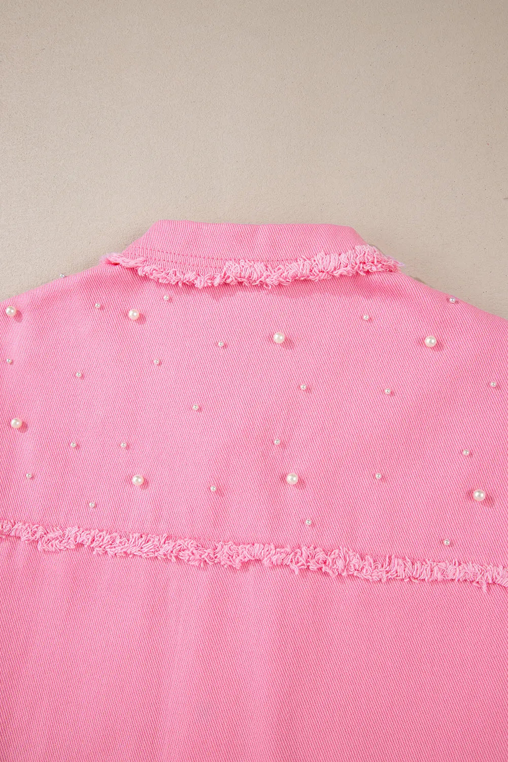 Bonbon Pearl Beaded Raw Hem Button Up Denim Jacket Dear-Lover Dropshipping