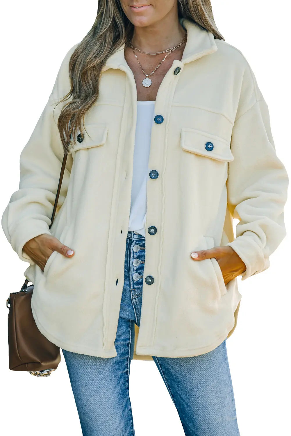 Beige Turn Down Collar Buttoned Shirt Jacket Dear-Lover Dropshipping