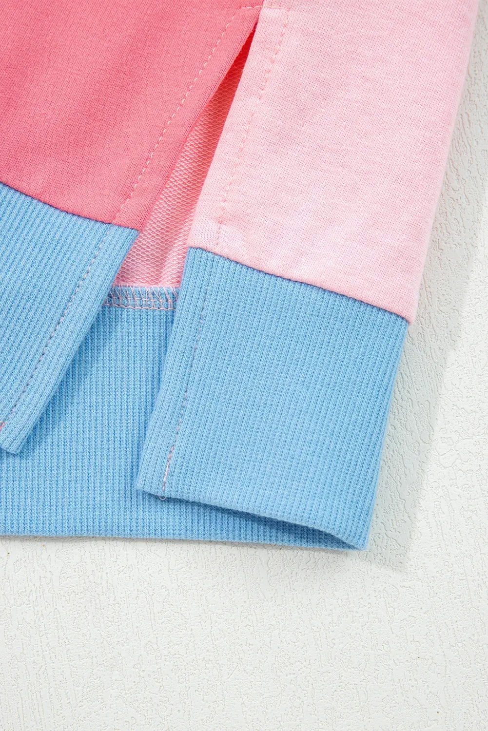 Light Pink Floral Colorblock Patchwork Chest Pocket Notched Neck Long Sleeve Top Dear-Lover Dropshipping